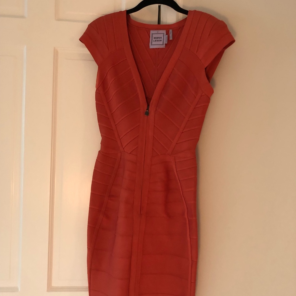 Herve Leger size small coral bandage dress